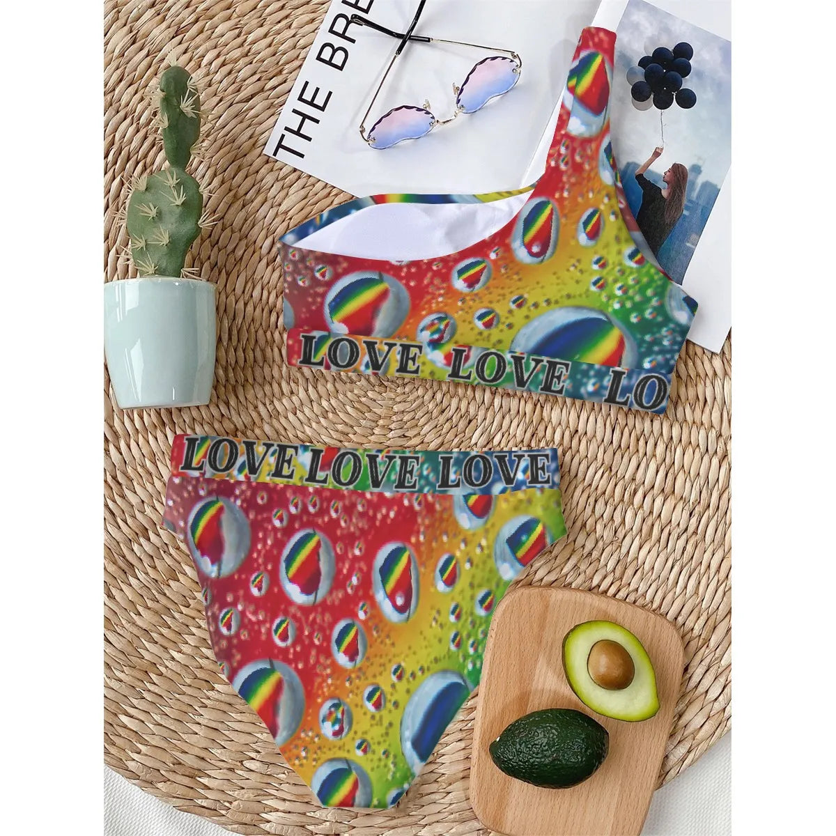 Multi Colour Print One Shoulder Bikini Set