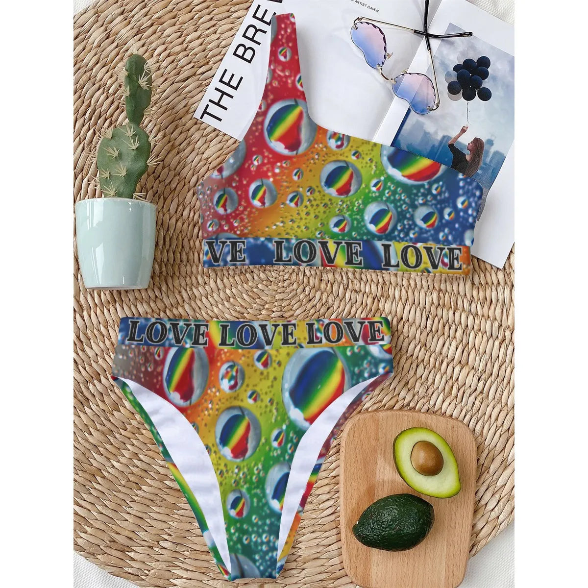 Multi Colour Print One Shoulder Bikini Set