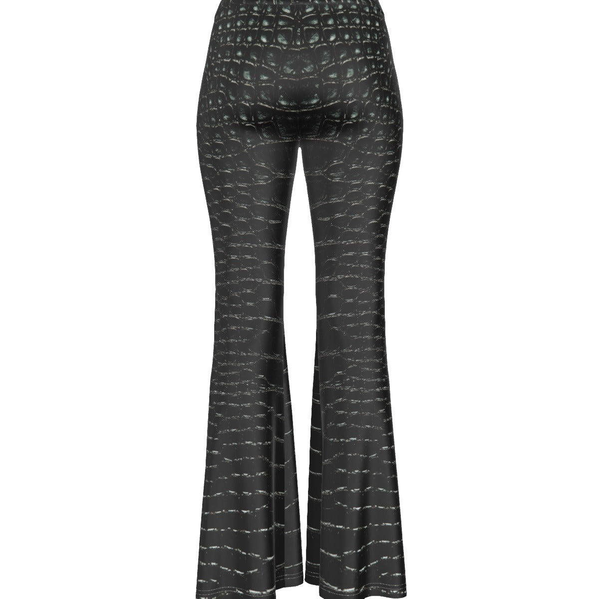 Black Croc Print Flare Trousers