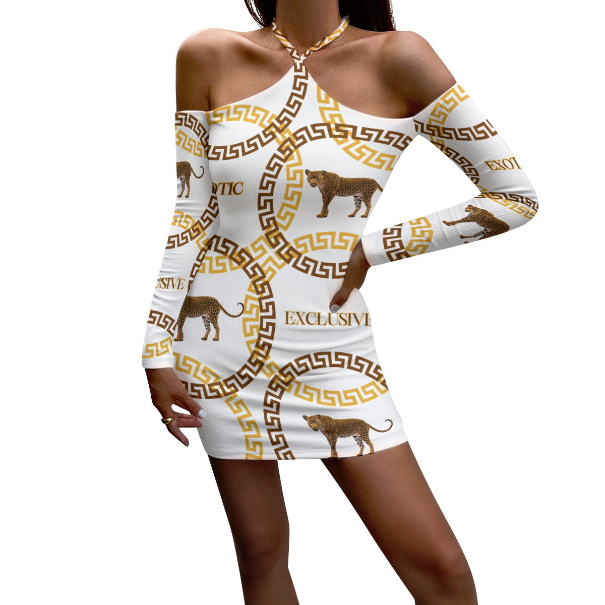 Luxury White Halter Neck Dress