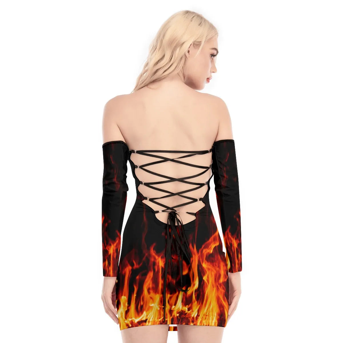 Flame Print Back Lace-up Dress