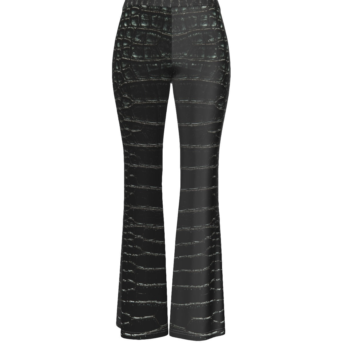 Black Croc Print Flare Trousers
