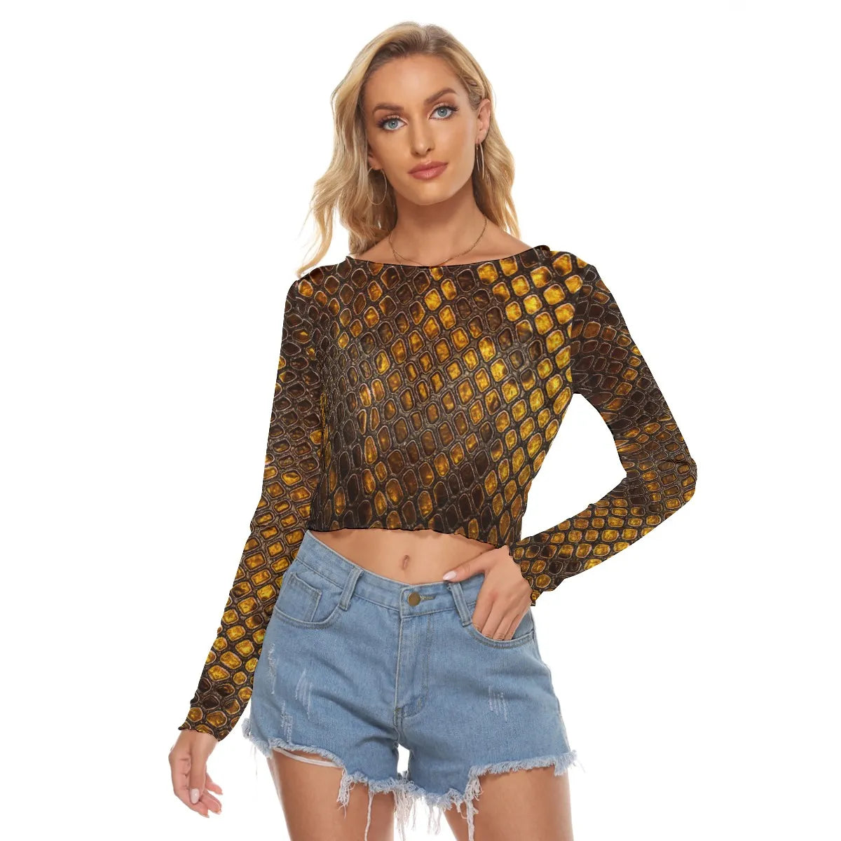 Snakeprint Mesh Crop Top