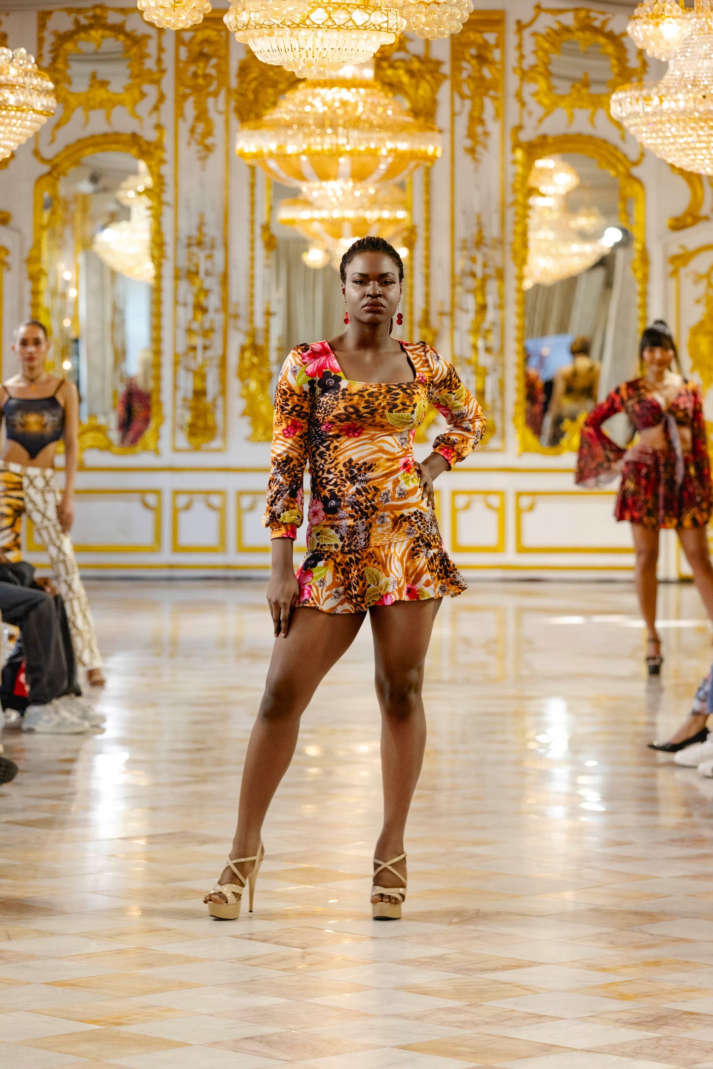 Exotic Print Mid Frill Dress