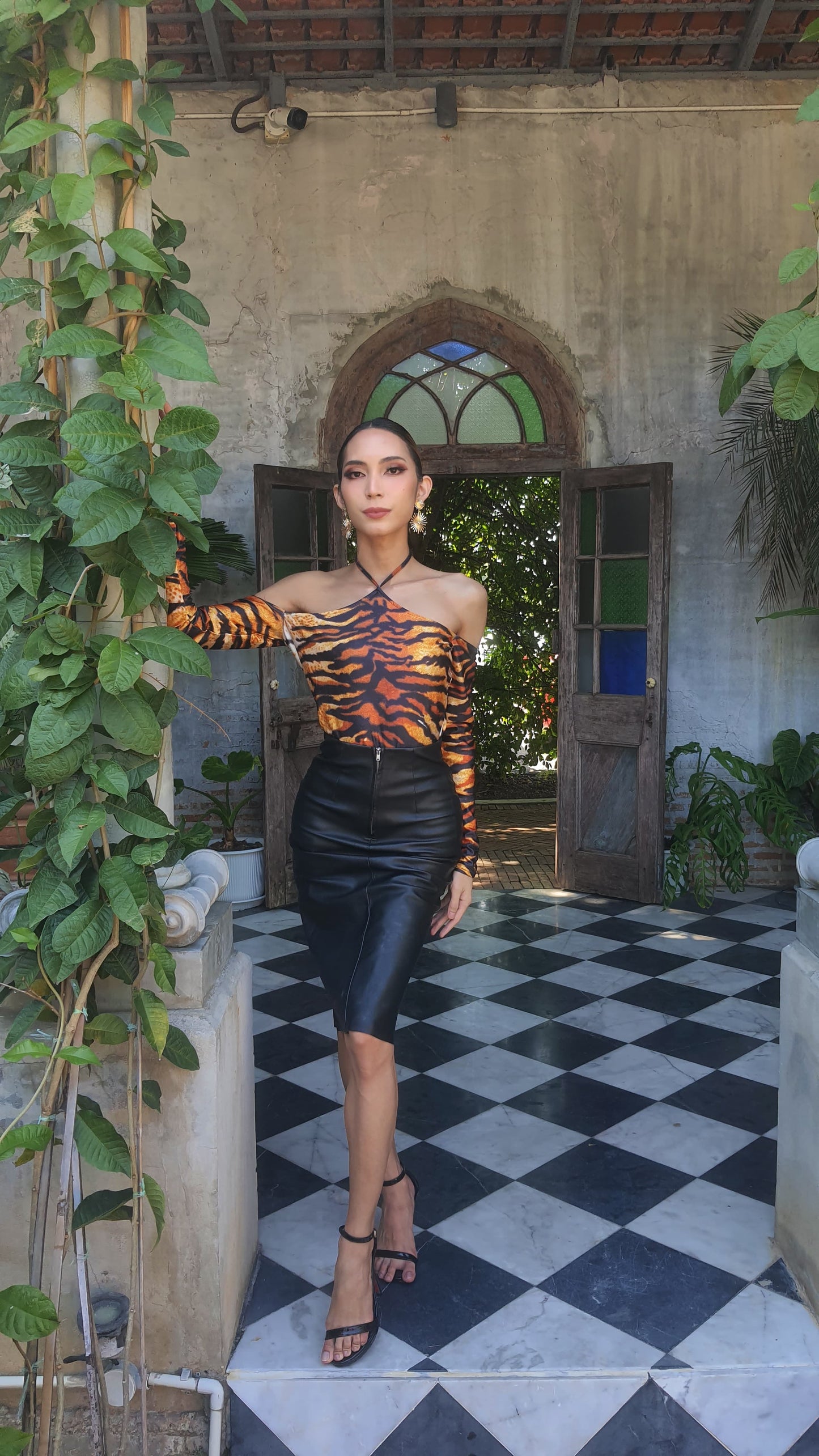 Tiger Print Off The Shoulder Dress