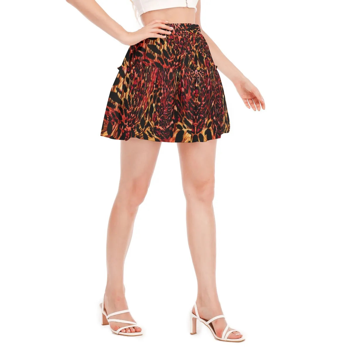 Red Animal Print Ruffle skirt
