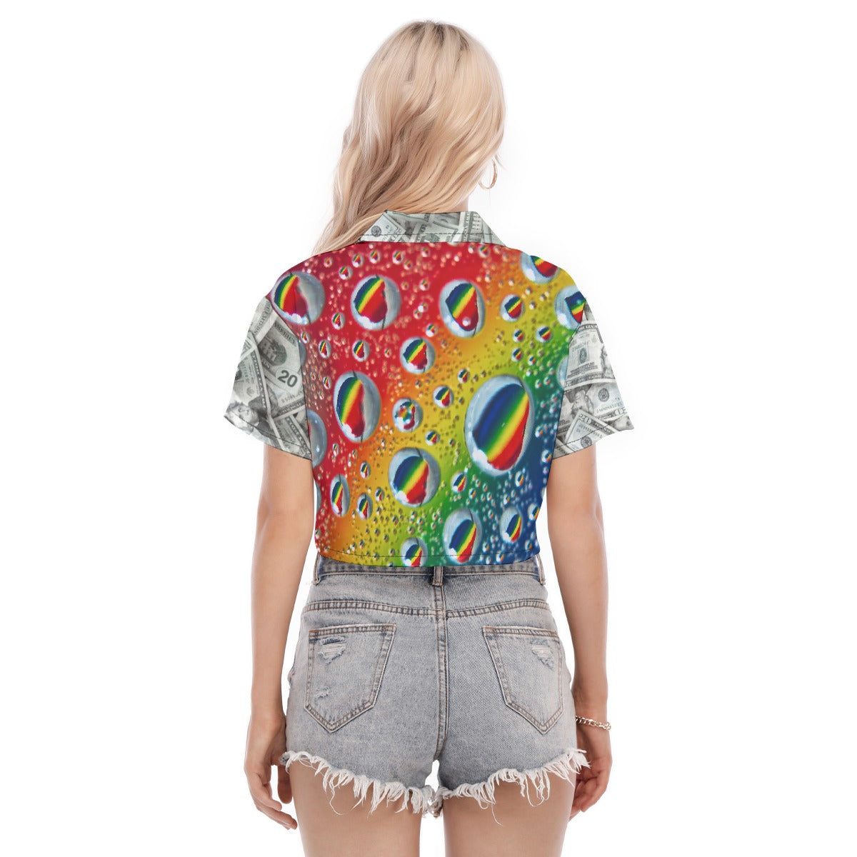 Multi Colour & Money Print Cropped T-Shirt