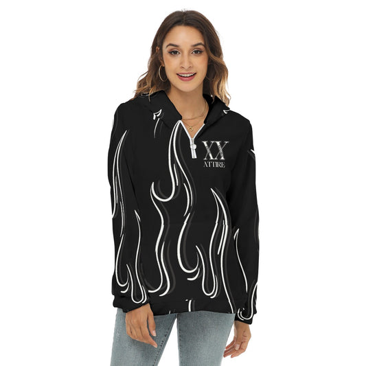 White Flame Fleece Hoodie with Mid Zip