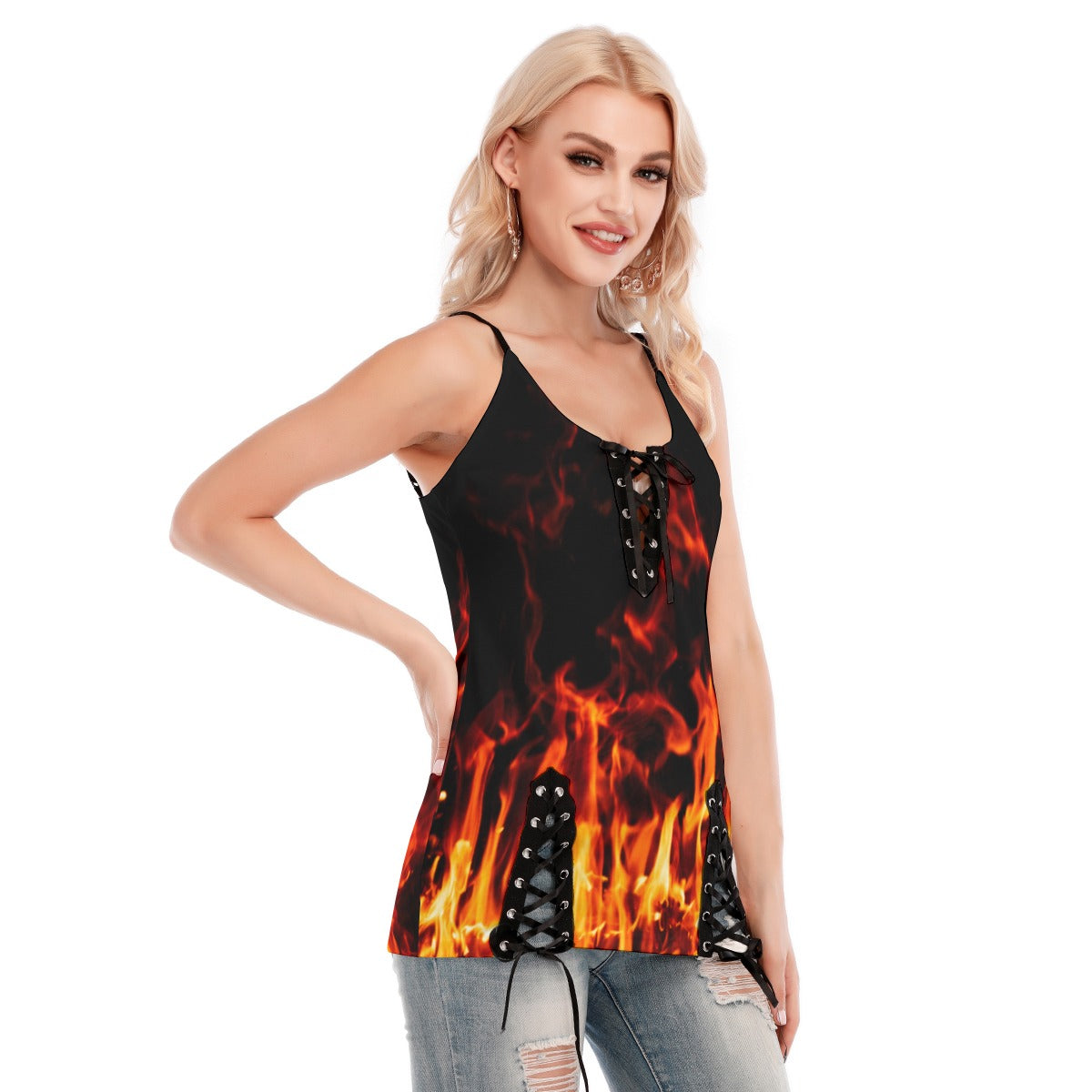 Flame Print Lace-up Cami Top