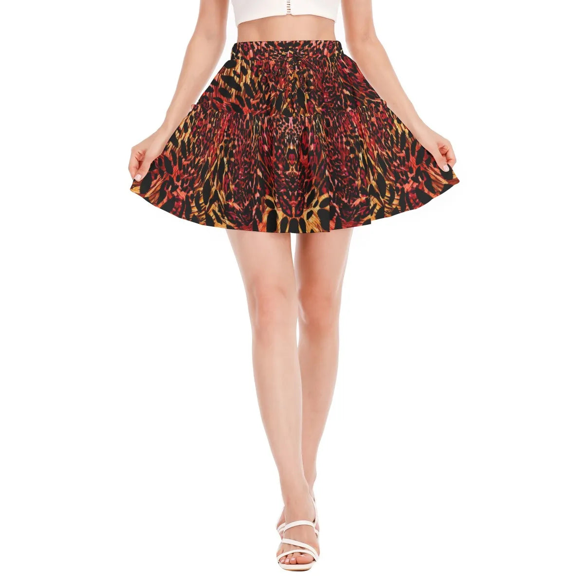 Red Animal Print Ruffle skirt