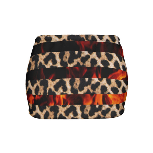 Flame x Leopard Print Slinky Mini Skirt