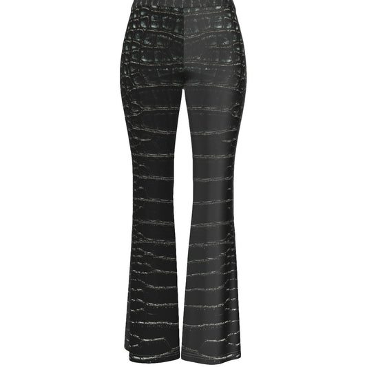Black Croc Print Flare Trousers