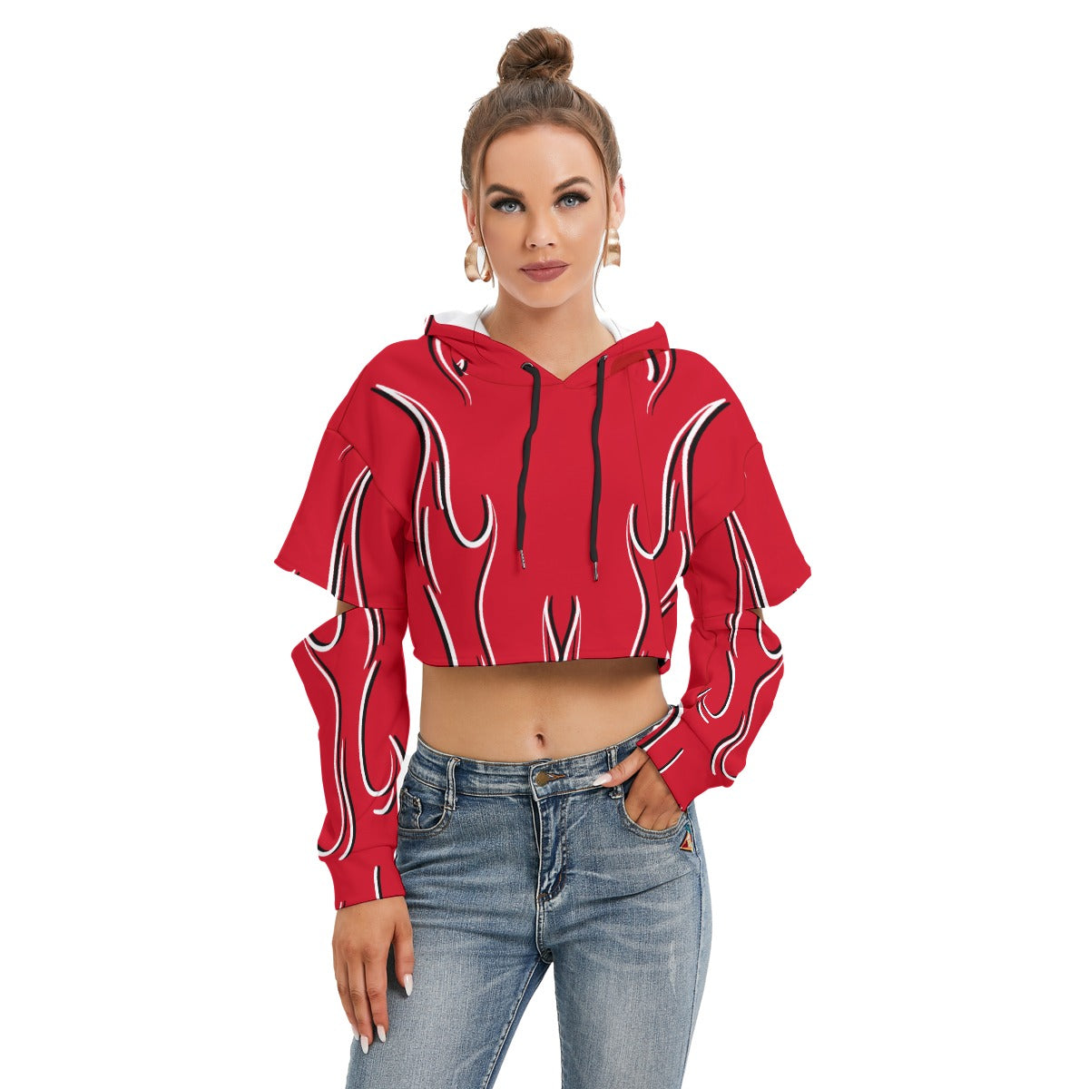 Cropped Hoodie with Slit Elbow