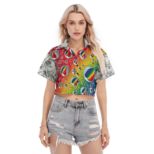 Multi Colour & Money Print Cropped T-Shirt