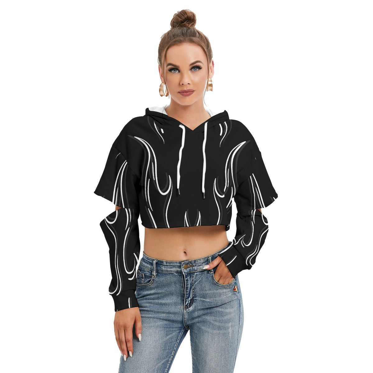 Cropped Hoodie with Slit Elbow