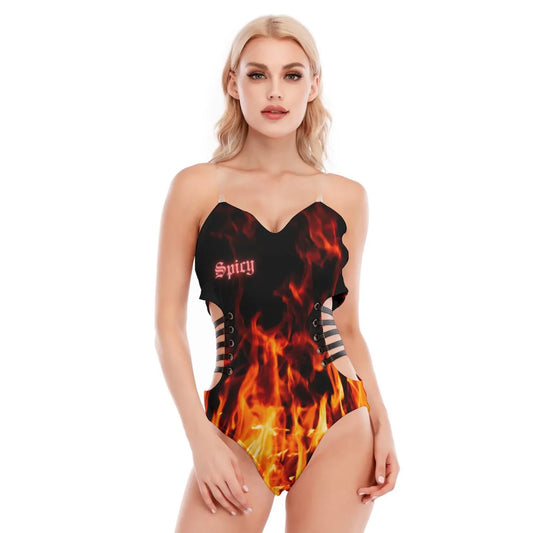 Flame Print Lace Bodysuit