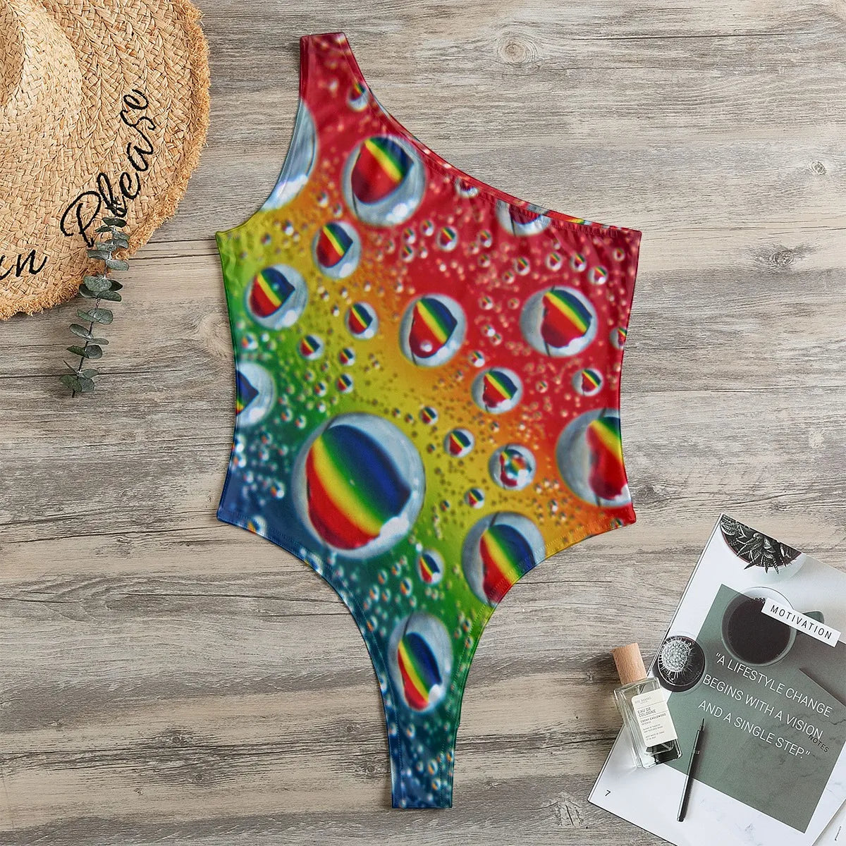 Multi Colour Print One-Shoulder Bodysuit