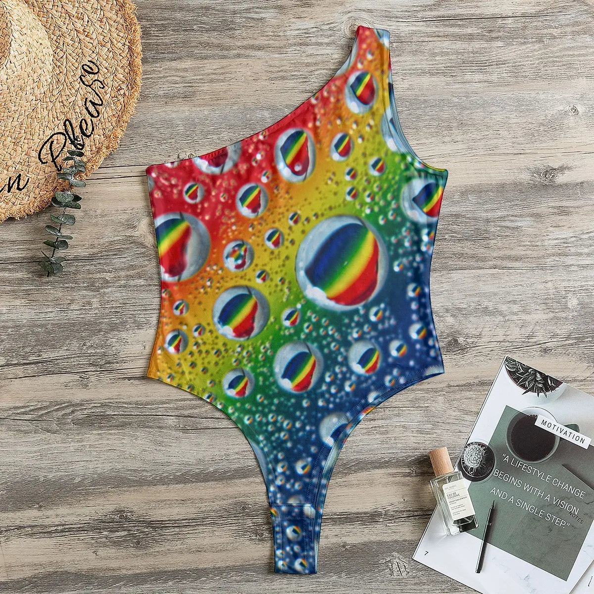 Multi Colour Print One-Shoulder Bodysuit