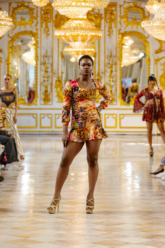 Exotic Print Mid Frill Dress