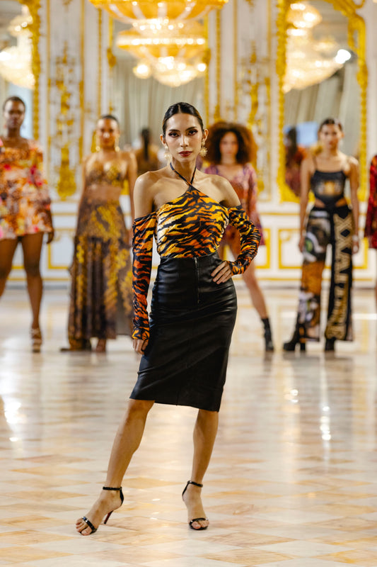 Tiger Print Off The Shoulder Dress
